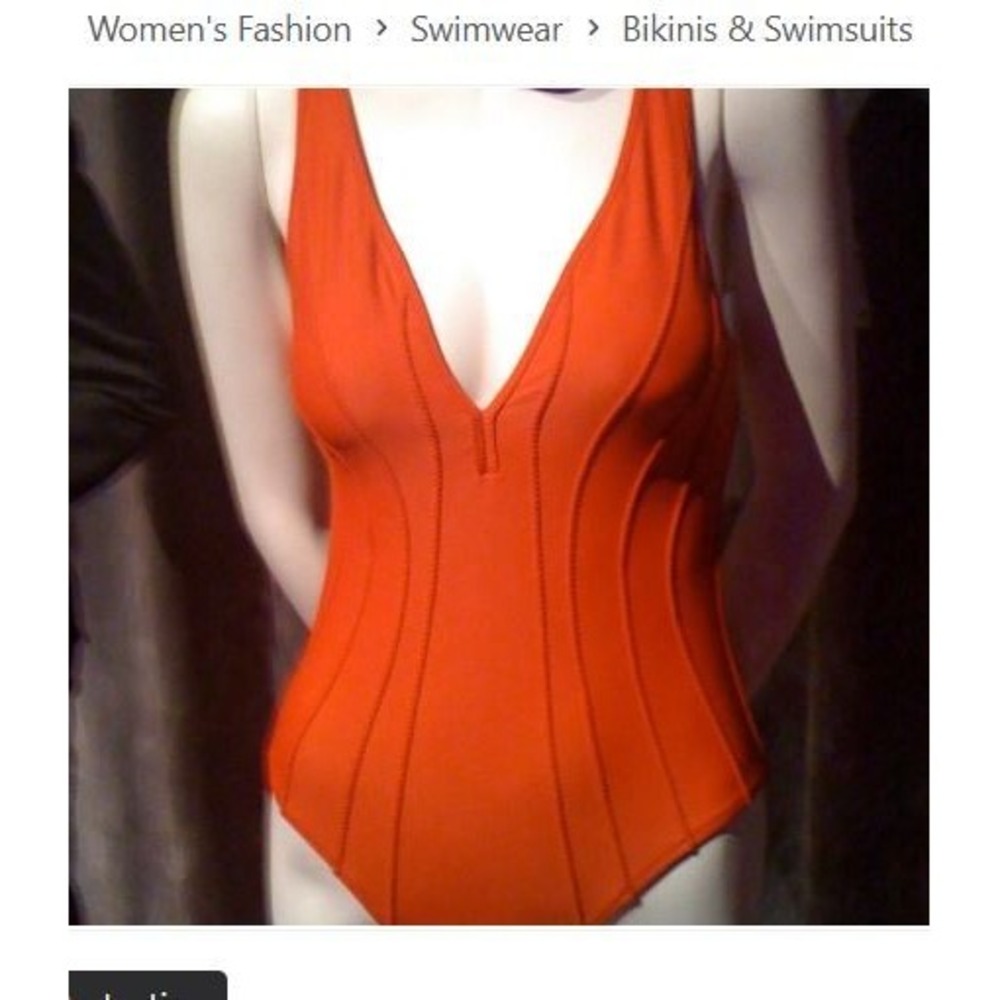 Zac Posen Vintage Paneled Red One Piece Swimsuit V-Neck Halter High Cut L